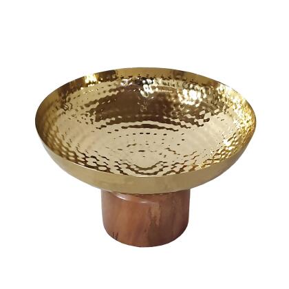 Small Punched Bowl with Acacia Base - 8" - Gold and Brown alternate image