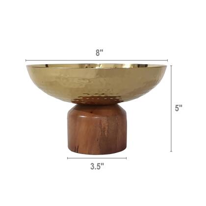 Small Punched Bowl with Acacia Base - 8" - Gold and Brown alternate image