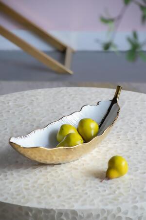 Metallic Leaf Shaped Ceramic Bowl -18.5" alternate image