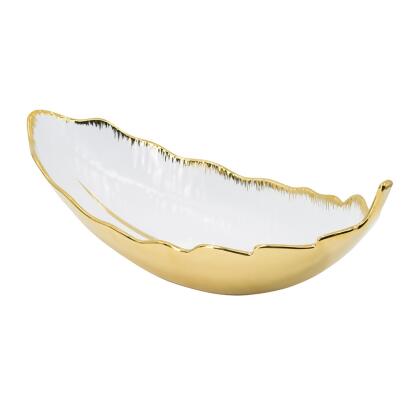 Metallic Leaf Shaped Ceramic Bowl -18.5" alternate image