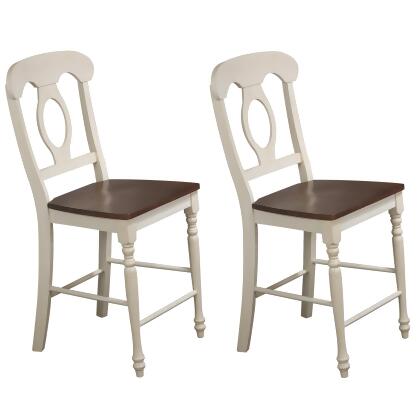 High Back Wooden Frame Bar Stools - 43" - Beige and Brown - Set of 2 alternate image