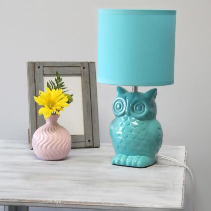 Tall Ceramic Owl Bedside Table Desk Lamp with Drum Shade - 12.75" - Tiffany Blue alternate image