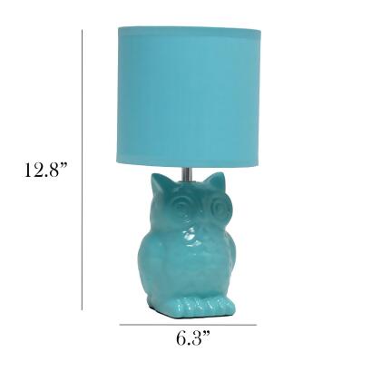 Tall Ceramic Owl Bedside Table Desk Lamp with Drum Shade - 12.75" - Tiffany Blue alternate image