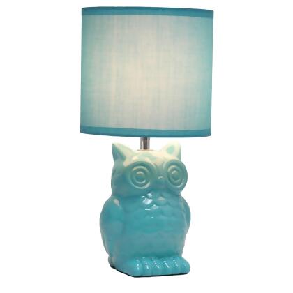Tall Ceramic Owl Bedside Table Desk Lamp with Drum Shade - 12.75" - Tiffany Blue alternate image