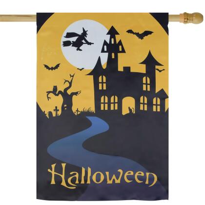 Spooky House Halloween Outdoor House Flag with Bats and Witch 28" x 40" alternate image