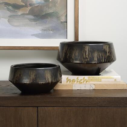 Drip Glaze Ceramic Accent Bowls - 15" - Bronze - Set of 2 alternate image