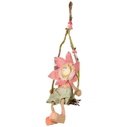 23" Pink, Green and Tan Spring Floral Hanging Sunflower Girl Decorative Figure alternate image