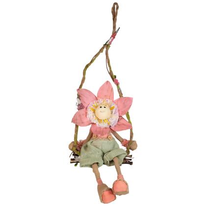 23" Pink, Green and Tan Spring Floral Hanging Sunflower Girl Decorative Figure alternate image