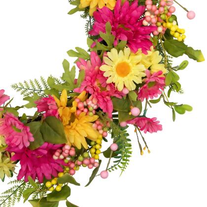 Gerbera Daisy, Berries and Daisy Floral Spring Wreath - 23" - Pink/Yellow alternate image