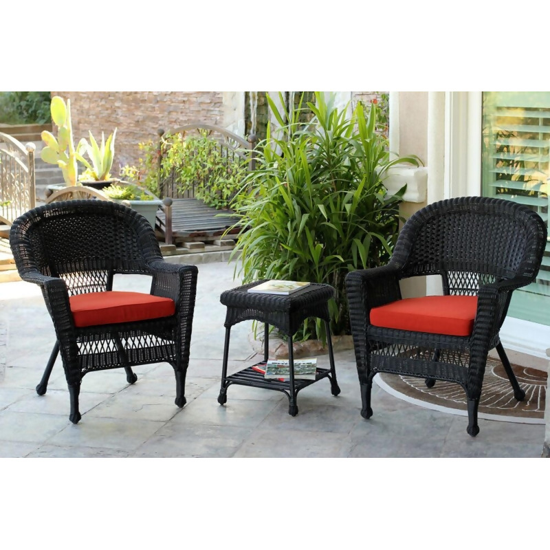 3 Piece Black Resin Wicker Patio Chairs And End Table Furniture Set Red Cushions From Christmas Central At Shop Com