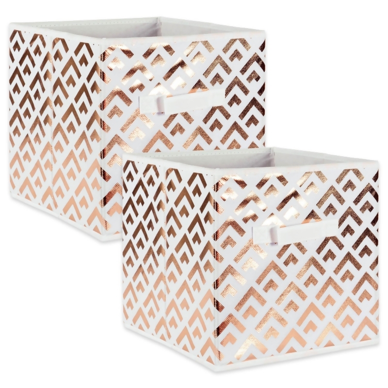 Set of 2 Gold and White Square Fabric Storage Bin 11" from Christmas