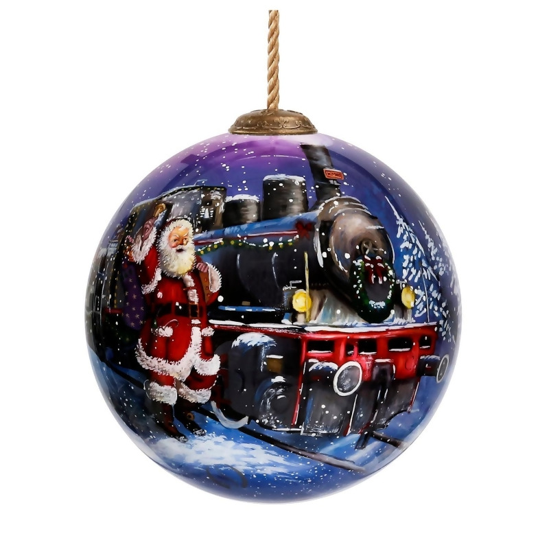 2022 Christmas Trends Toys 4" North Pole Station Santa with Train Christmas Glass Ball Ornament