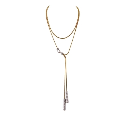 ANASTASIA – Stone Tassel Two-Tone Necklace - Silver & Gold | Clear