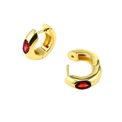 ROSALIND – Garnet Vermeil Huggie Earrings - Gold | Garnet Red