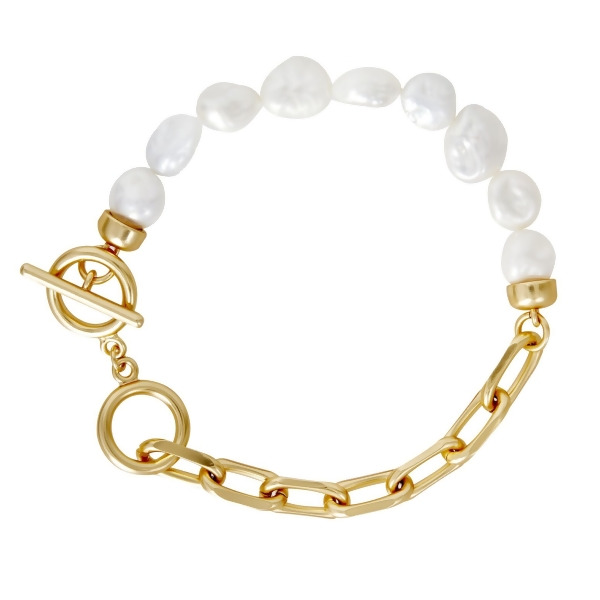 OLIVIA - Freshwater Pearl and Paperclip Bracelet - Gold | Pearl