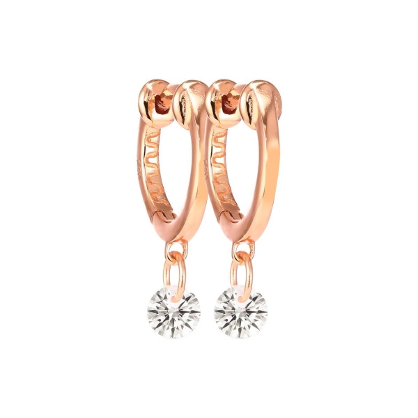 VANESSA - Pierced Round Cut Huggie Earrings Blow Out Special - Rose Gold | Clear