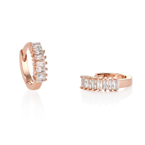GEO - Mini Baguette Huggie Earrings Blow Out Special - Rose Gold | Clear