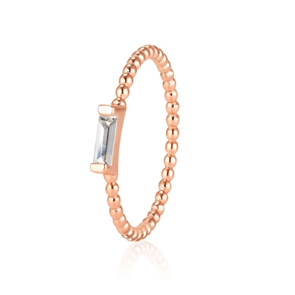 ADRIENNE - Spiraled Baguette Ring - Size 5 - Rose Gold | Clear