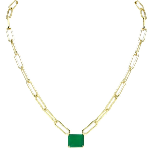 JADE - Solitaire Paperclip Necklace - Gold | Green