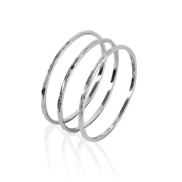 JAMES - Thin Hammered Ring Trio - Size 5 – Silver (Set of 3)