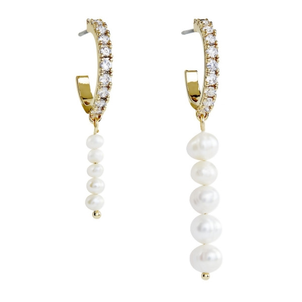 OLSEN - Mismatch Freshwater Pearl Earrings - Gold | Clear & Pearl