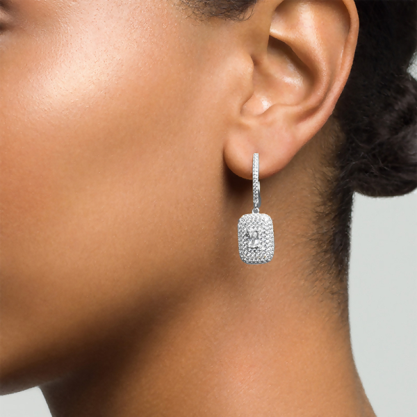 LOREN - Pave Square Radiant Cut Huggie Earrings - Silver | Clear