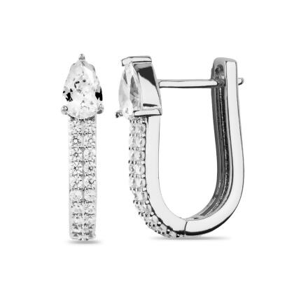 LOUISA – Pear Micro Pavé Huggie Earrings - Silver | Clear