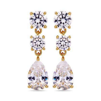 CLARA – Three Stone Drop Earrings - Gold | Clear