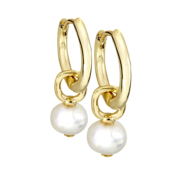DAPHNE - 淡水珍珠垂墜式圈形耳環 - 金黃色 | 珍珠