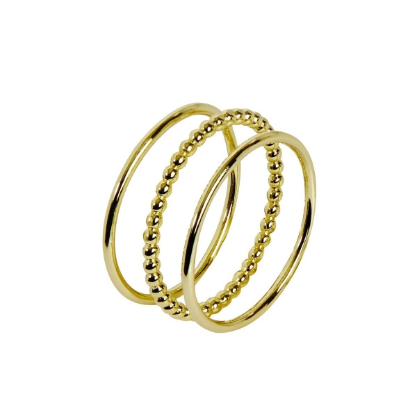 WINNIE - 流線型三環戒指 - 尺寸：6 - 金黃色（一套三件）