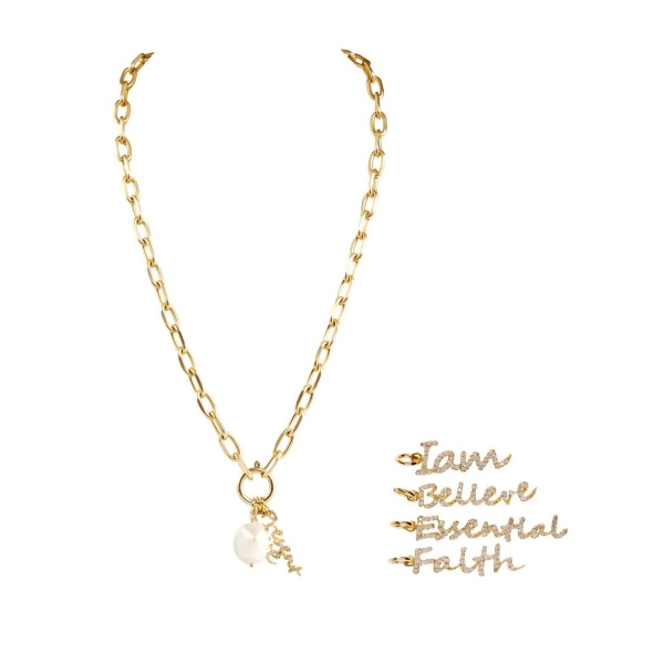 HOPE – 心語吊飾項鍊 - 金黃色 | 透明寶石與珍珠
