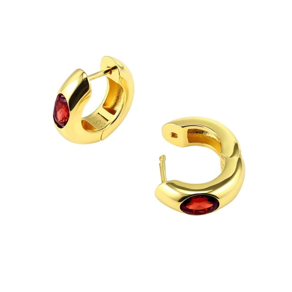 ROSALIND – 紅石榴石圈形耳環 - 金黃色 | 紅石榴石