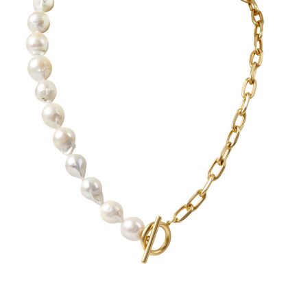 JANE – Freshwater Pearl and Paperclip Necklace - Gold | Pearl