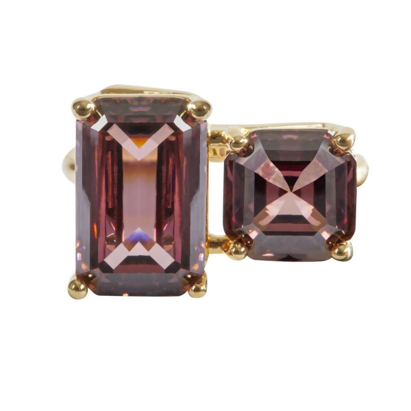 EVELYN – 魅惑雙寶石戒指 - 美圍4號 – 金色 | 紫色蘇聯鑽與褐色蘇聯鑽