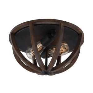 Feiss 2-Light Flush Mount Weather Oak Wood / Antique Forged Iron Fm400wow-af - All