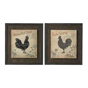Sterling Ind. Fisher-Rooster Prints on Wood Set in Wire Mesh Matting 26-8677 - All