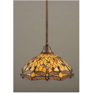 Toltec Lighting Stem Pendant 16' Amber Dragonfly Tiffany Glass 26-Brz-946 - All