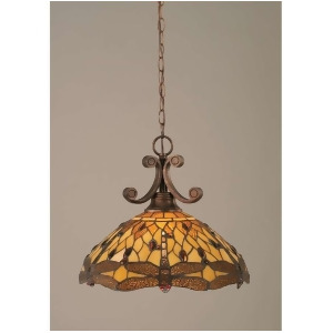 Toltec Lighting Curl Pendant 16' Amber Dragonfly Tiffany Glass 251-Brz-946 - All
