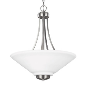 Sea Gull Lighting Parkfield Three Light Up Pendant Brushed Nickel with Etched Glass Painted White Inside 6613003-962 - All