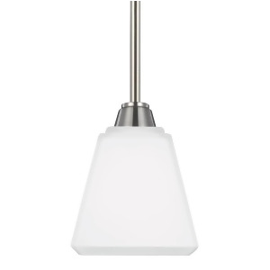 Sea Gull Lighting Parkfield One Light Mini-Pendant Brushed Nickel with Etched Glass Painted White Inside 6113001-962 - All