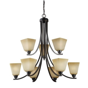Sea Gull Lighting Parkfield Nine Light Chandelier Flemish Bronze with Creme Parchment Glass 3113009-845 - All