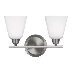 Sea Gull Lighting Parkfield Two Light Wall / Bath Vanity Brushed Nickel with Etched Glass Painted White Inside 4413002-962 - All