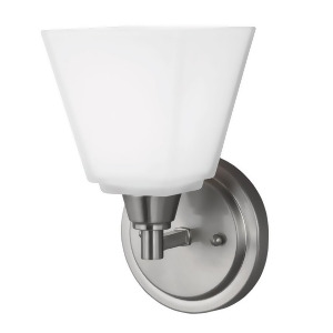 Sea Gull Lighting Parkfield One Light Wall / Bath Sconce Brushed Nickel with Etched Glass Painted White Inside 4113001-962 - All