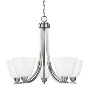 Sea Gull Lighting Parkfield Five Light Chandelier Brushed Nickel with Etched Glass Painted White Inside 3113005-962 - All