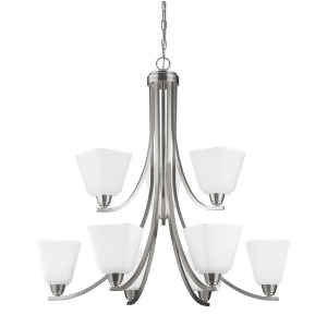 Sea Gull Lighting Parkfield Nine Light Chandelier Brushed Nickel with Etched Glass Painted White Inside 3113009-962 - All
