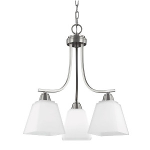 Sea Gull Lighting Parkfield Three Light Down Chandelier Brushed Nickel with Etched Glass Painted White Inside 3213003-962 - All