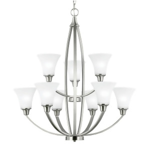 Sea Gull Lighting Metcalf Nine Light Chandelier Brushed Nickel with Satin Etched Glass 3113209-962 - All
