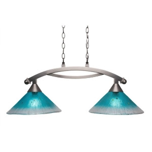 Toltec Lighting Bow 2 Light Island Light Shown in Brushed Nickel Finish with 12' Teal Crystal Glass Brushed Nickel 872-Bn-448 - All