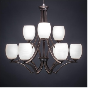 Toltec Lighting Zilo 9 Light Chandelier Dark Granite Finish w/ 5 White Linen Glass 569-Dg-615 - All