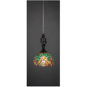 Toltec Lighting Elegante Mini Pendant w/ Hang Straight Swivel Dark Granite Finish w/ 7' Turquoise Cypress Tiffany Glass 80-Dg-9925 - All